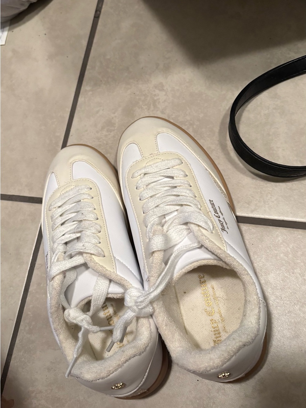 Juicy Couture White and Cream Women's Sneakers with Gold Accents